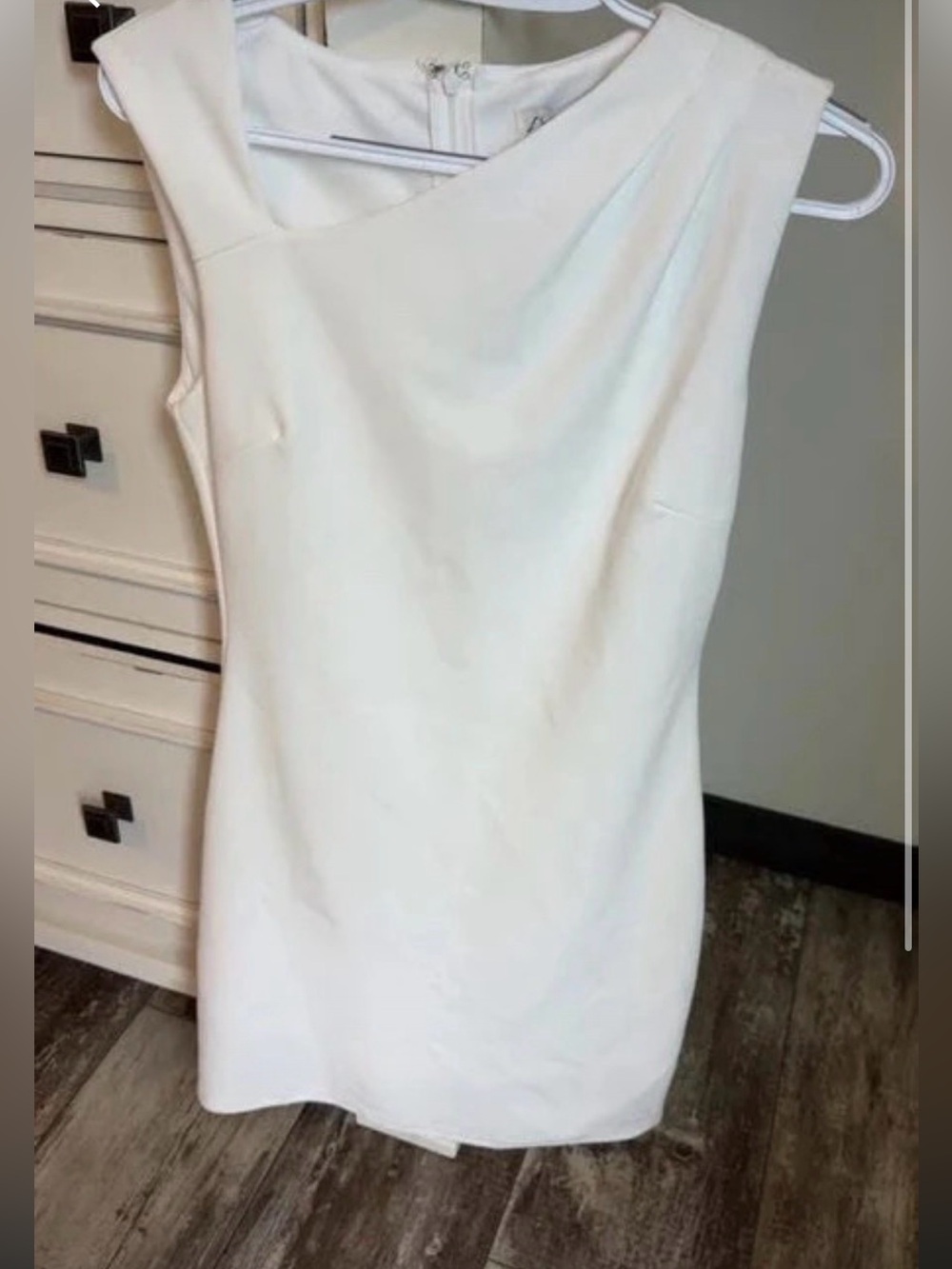 She + Sky White Asymmetric Neck Mini Dress